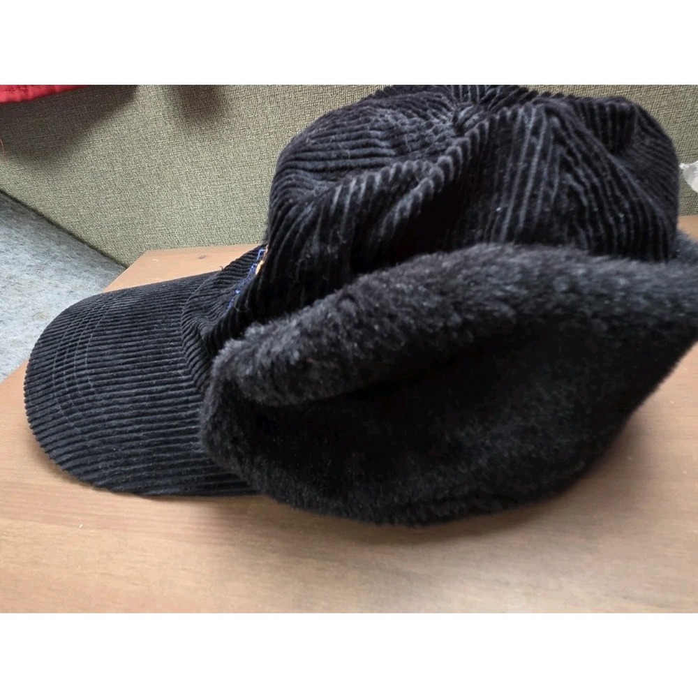 Disney Store Tigger Hat Adult Black Faux Fur Flap Cap Embroider Corduroy - Picture 3 of 6